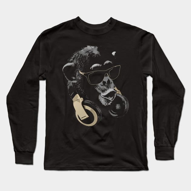 Monkey DJ Bling Long Sleeve T-Shirt by Nerd_art